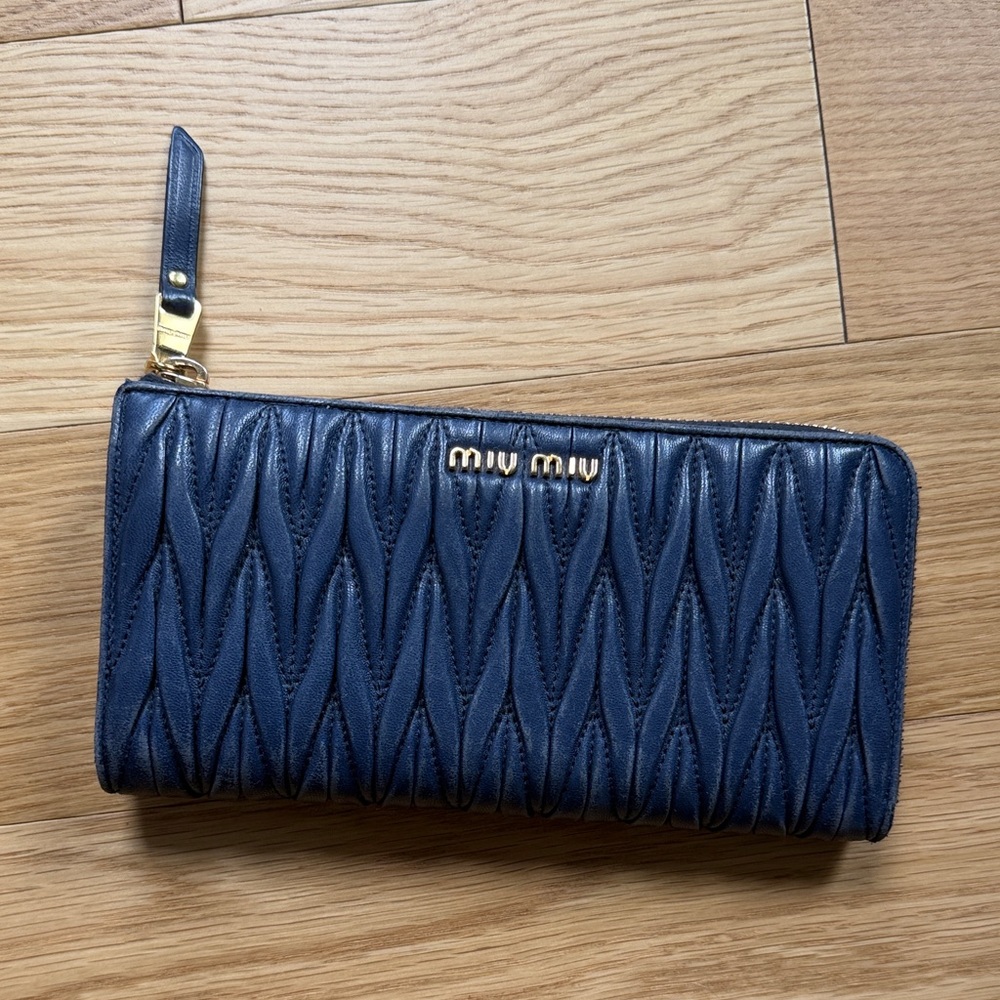 Miu Miu Navy Quilted Leather Wallet